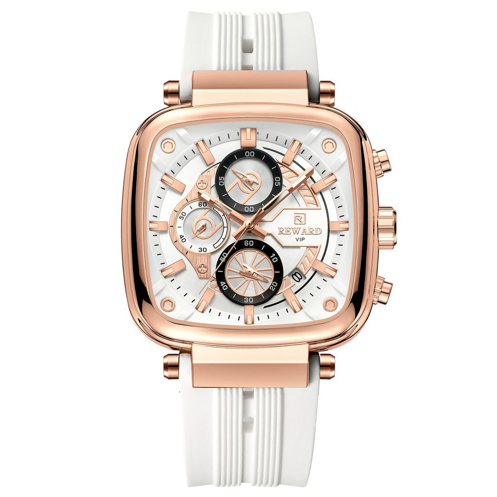 REWARD 831509 RD831509M Square Shape Dial Men Wrist Watch 30M Life Waterproof Quartz Movement Clock Silicone Strap Men's Watches