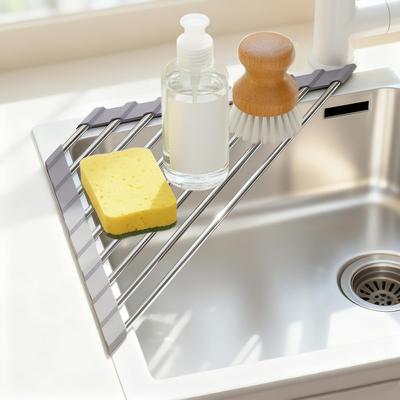 Kitchen Sink Storage Rack, Stainless Steel Drain Rack, Can Hold Dishwashing Detergent, Sponge Pot Cover, Sink Edge Storage Rack