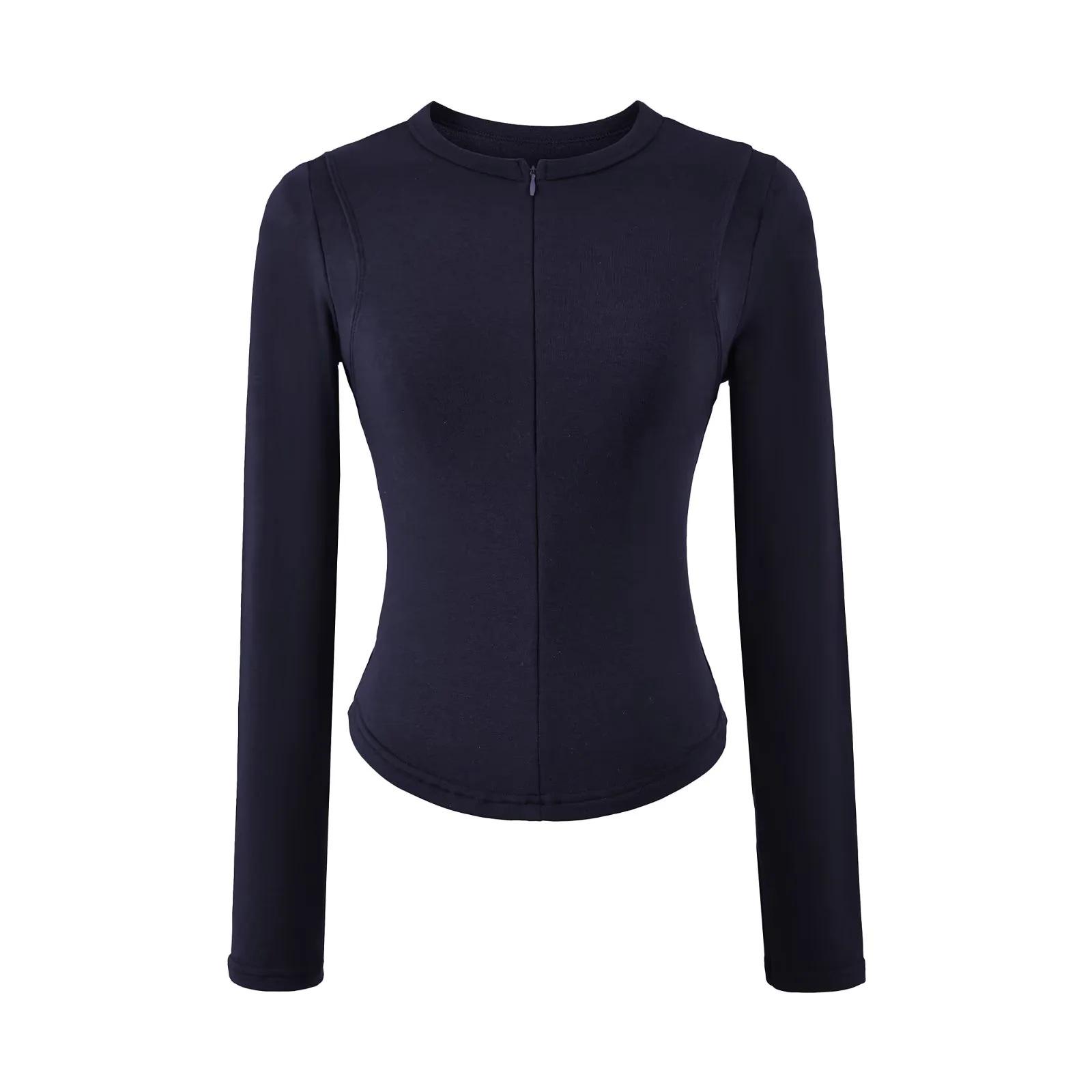 

Women s Spicy Girl Fleece-Lined Long-Sleeve Round Neck Zipper Top - Spring/Autumn 2025 Collection Small темно-синий