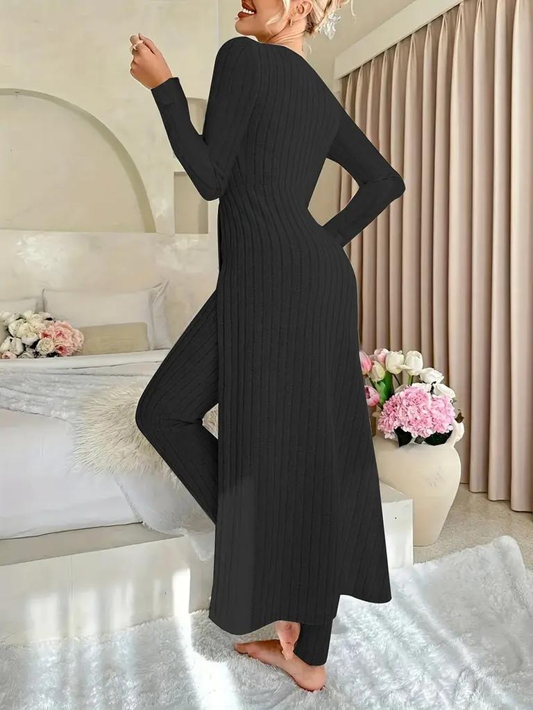 New Design Crew Neck Ruffled Long Sleeve Set 2 Pieces Spring Set