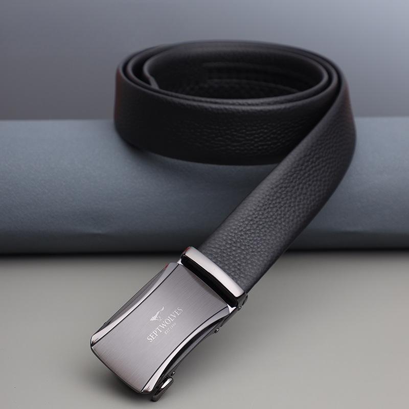 Men's Belt Automatic Buckle Belt New Top Layer Cowhide Casual Trouser Belt Gift
