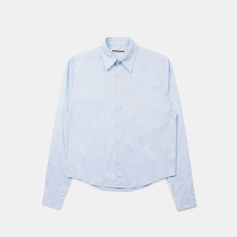 

South korea Badblood American Style Gyaru Polo Collar Stripe Shirts Women s Long Sleeve Niche Loose Casual Shirt Top Blue S