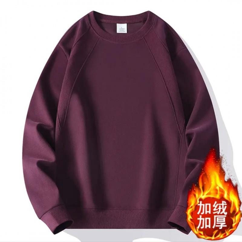 Mens Winter Fleece Sweatshirt Round Neck Loose Fit Solid Color Casual Top