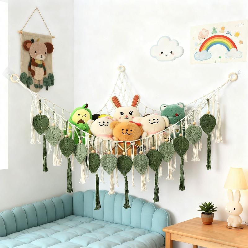 Hand Woven Cotton Rope Net Bag Kids Room Kindergarten Decor Wall Storage Hanging Net Hammock
