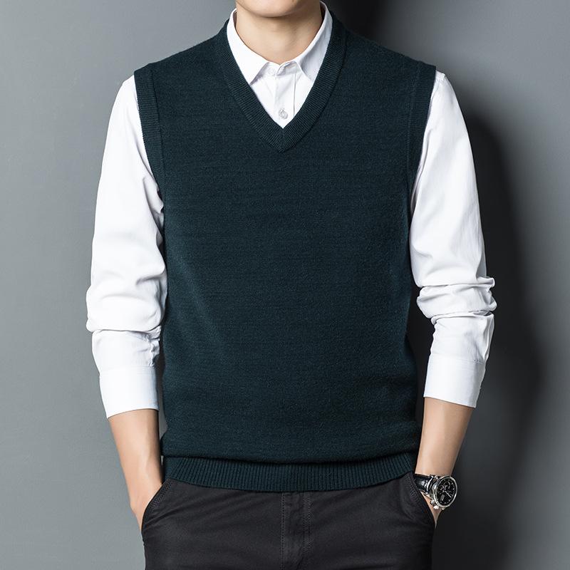 2024 Men Sweater Knitted Vest Sleeveless Sweater Vest Stylish Men Sleeveless Knitted Sweater Vest Solid V-Neck for Autumn