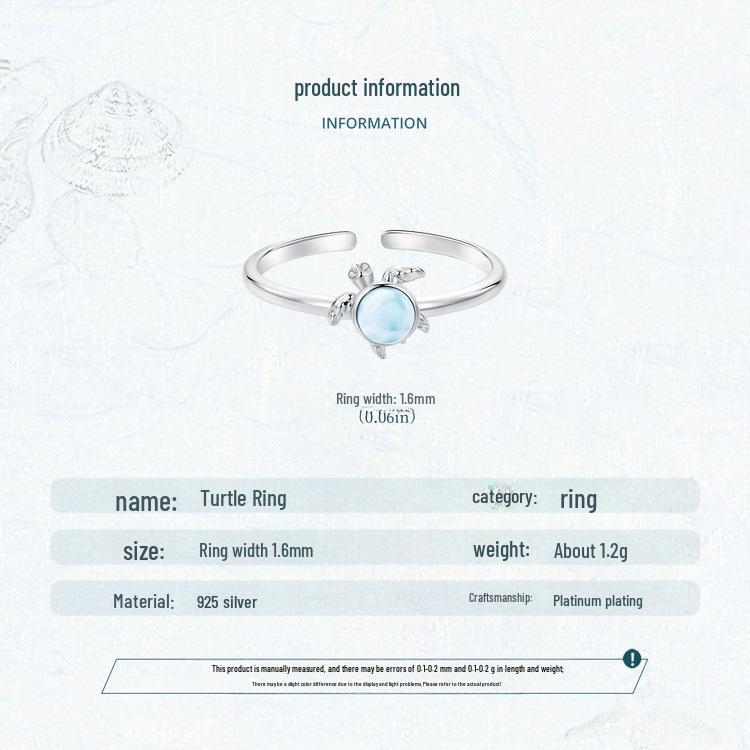 Avle S925 Sterling Silver Blue Turtle Adjustable Ring for Women