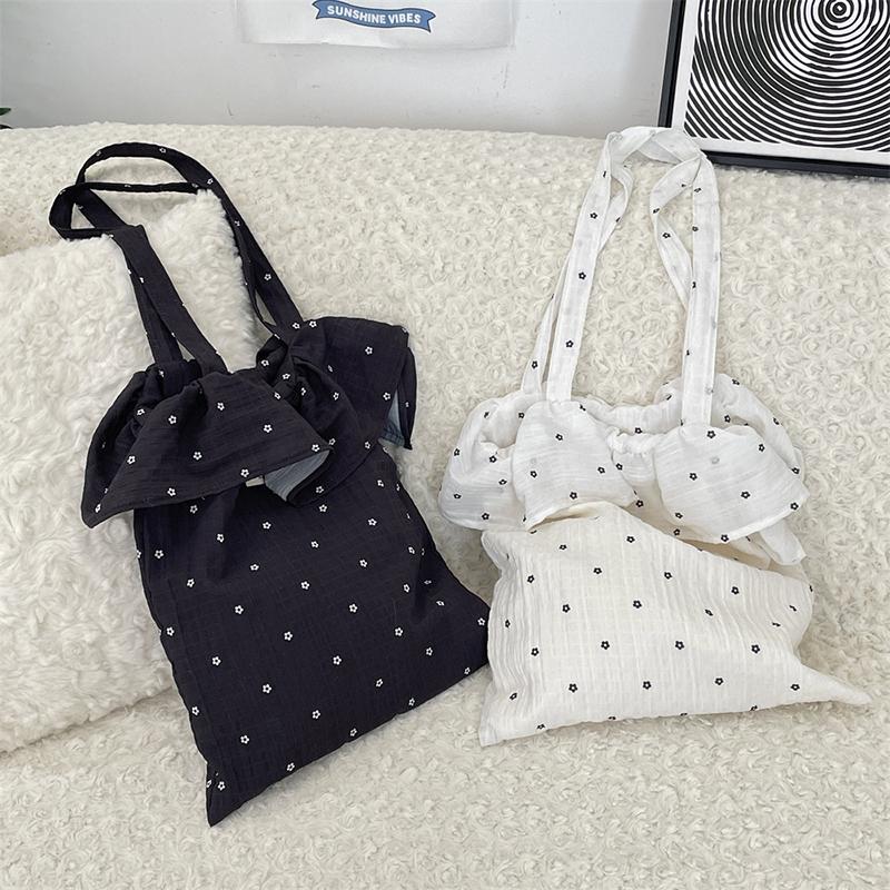 Cherry Ruffled Shoulder Bag For Women Floral Style Handbag Large Capacity Casual Shopper Tote Bags