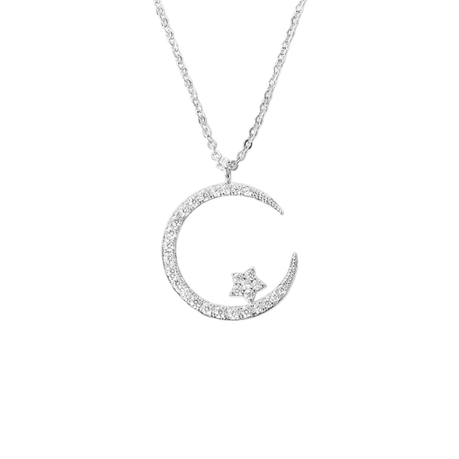 

Golden Star And Moon Necklace For Women, Super Sparkling Full Diamond Zirconia Collarbone Necklace Accessories One Size