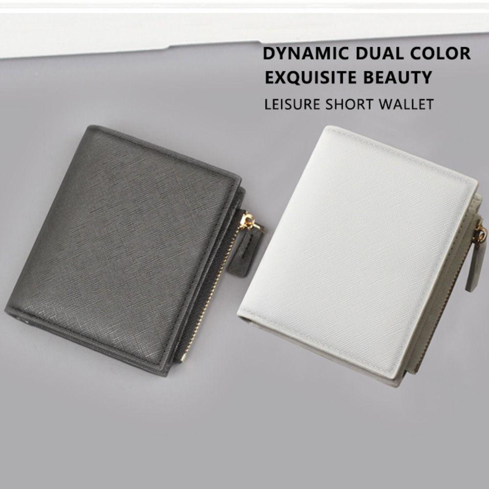 Minimalist PU Leather Men's Short Wallet Black White Large Capacity Multiple Pockets Zipper Design Retro Coin Purse Men Boys