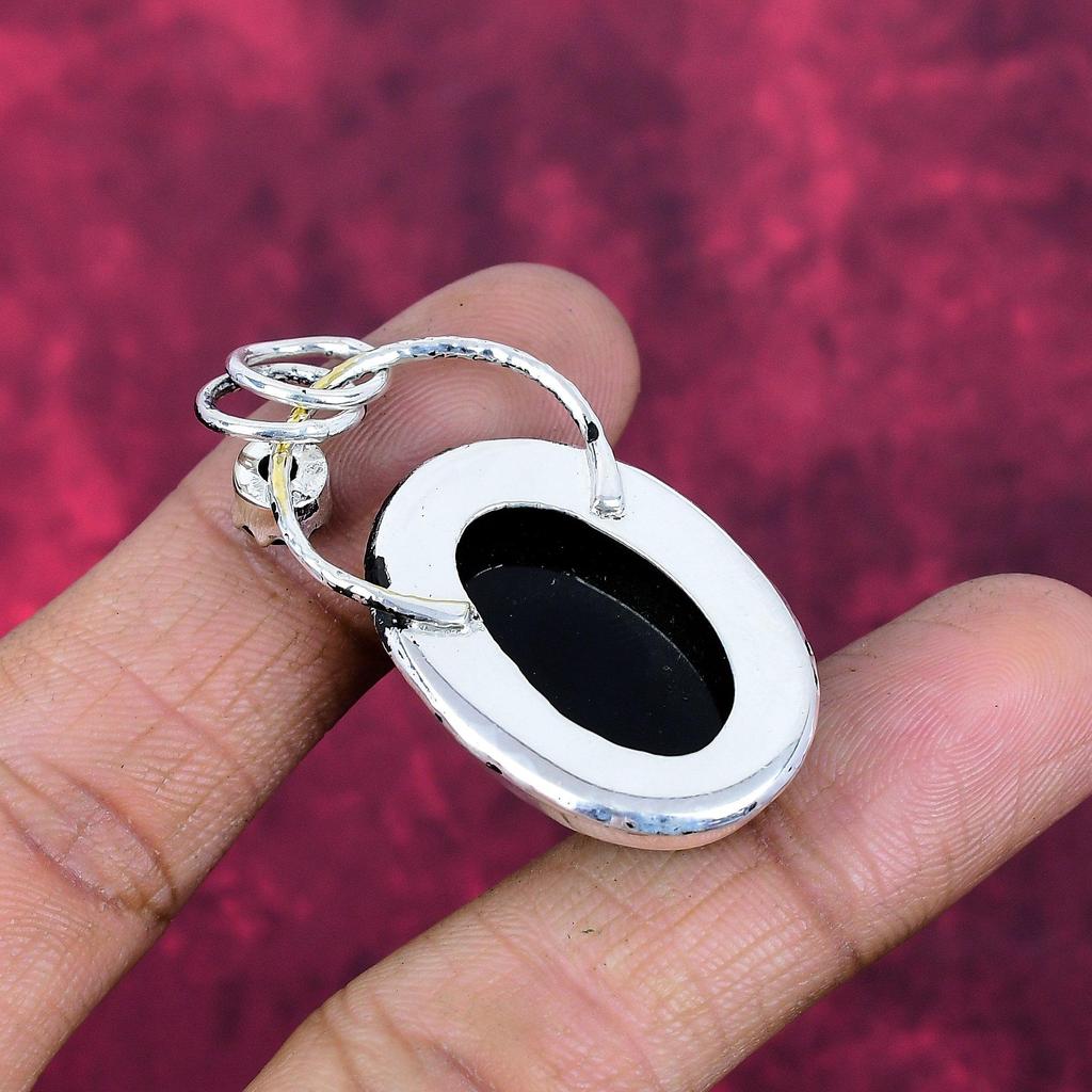 Black Onyx & Black Spinel Gemstone Silver Jewelry, 925 Sterling Silver Pendant, Handmade Designer Onyx Pendant Gift For Catholics