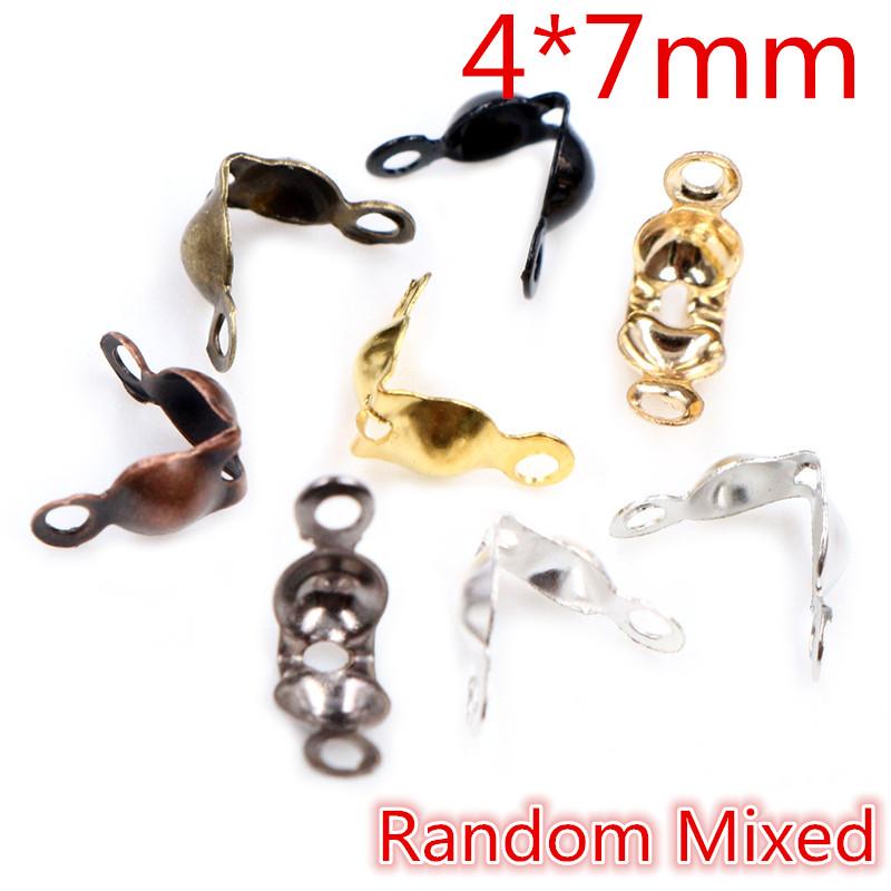200pcs Connector Clasp Fitting 4*7mm Ball Chain Calotte End Crimps Beads Connector Components For DIY Jewelry Making Supplies