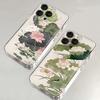 Chinese Ink Wash Lotus Bird Clear Phone Case for iPhone 17 16 15 14 13 12 11 16E Series Pro Max Plus Double Layer Protection