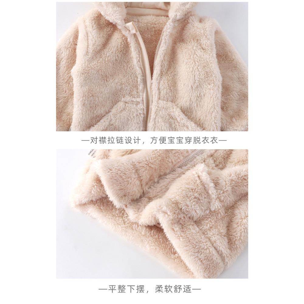 Kids Plush Zip Up Jacket Hooded Fleece Lined Warm Boys Girls Baby Fall Winter
