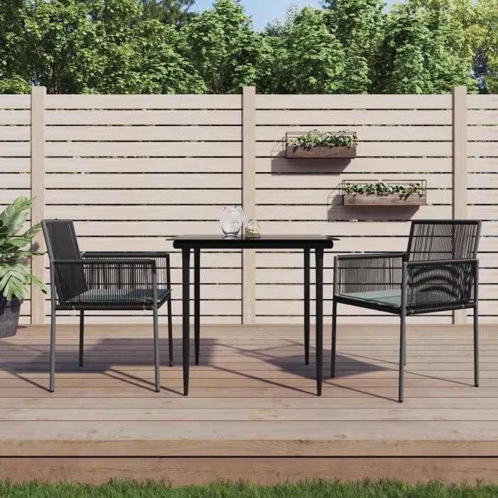 VidaXL Ensemble à manger de jardin coussins 3 pcs noir rotin et acier, ensemble à manger, ensemble à manger d'extérieur, 3187065