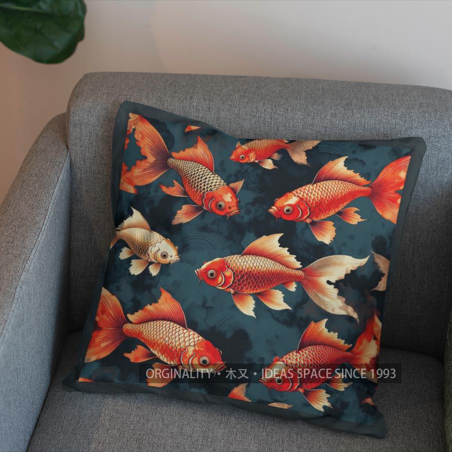 2D Exquisite Koi Fish Pattern Decorative Pillow Pattern Cushion Cover Suitable For Sofa Bedroom Car Pillow Cover