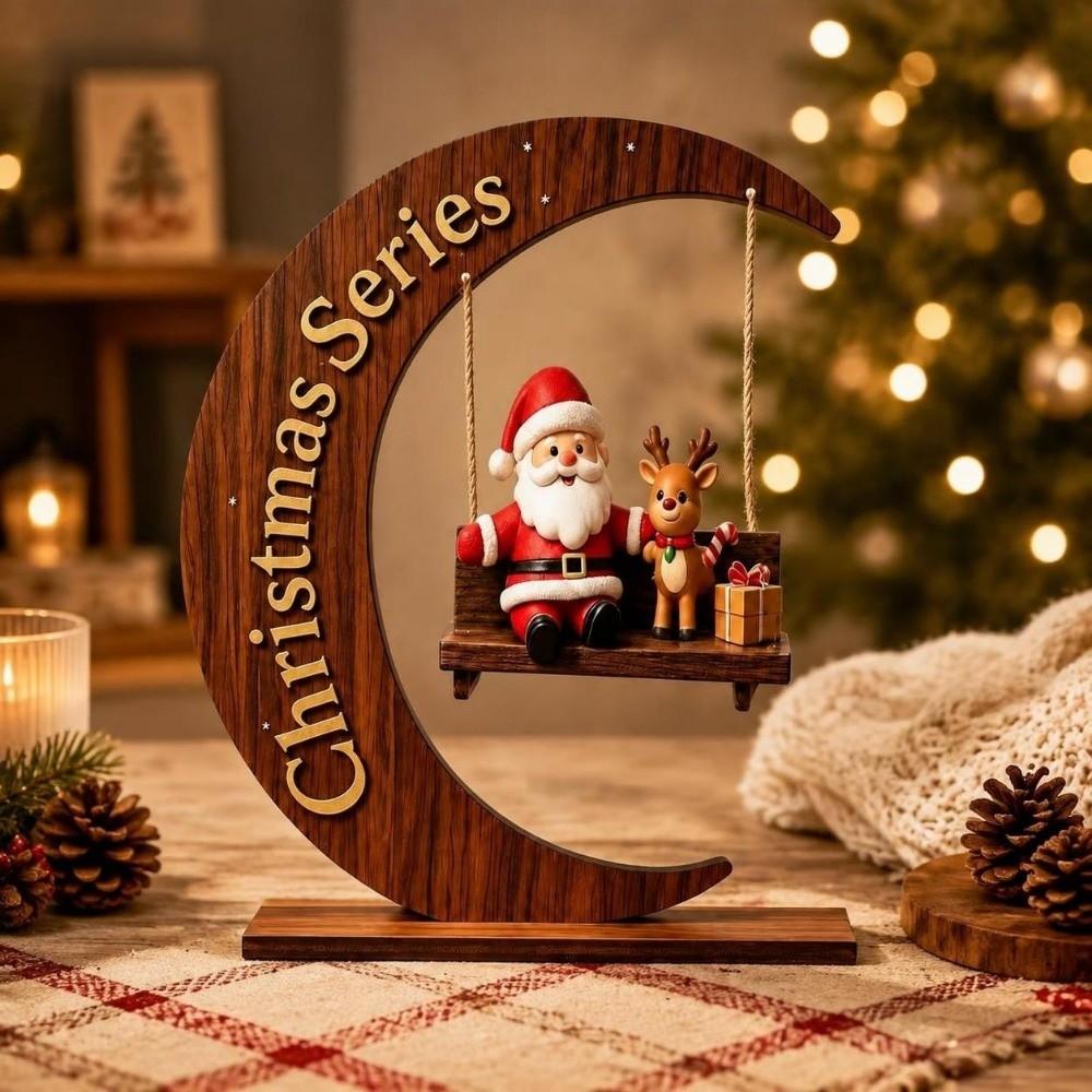 Geyik Noel Süsleri Ahşap Noel Dekorasyonu Sallanan Noel Baba Dekorasyonu Ofis İçin
