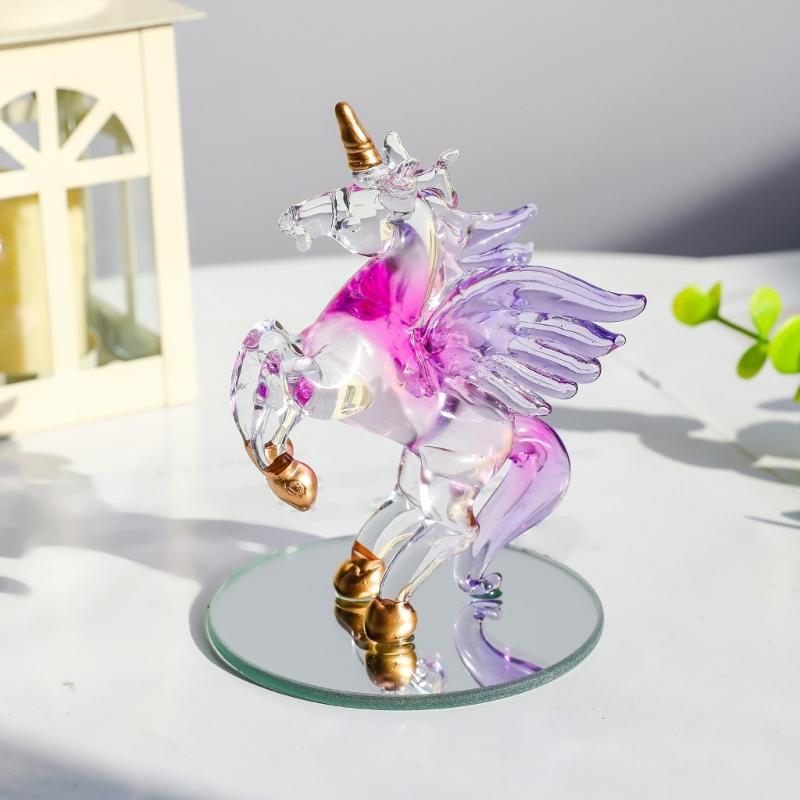 Flying Horse Statue Artificial Crystal Figurine with Winged and Golden Edges Gift For Women And Home Office Decoration