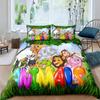 Zoo Theme Duvet Cover Set Animals Pattern Polyester Comforter Cover King Queen Size Cartoon Cute Animals For Kids Bedding Set