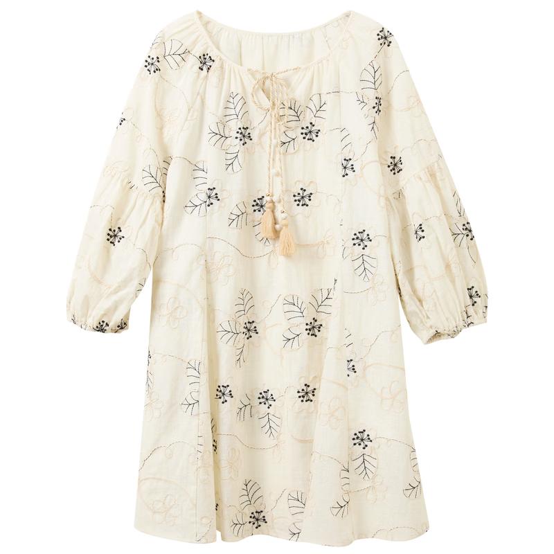 SanCai 2026 Spring French Style Embroidered A-Line Dress L