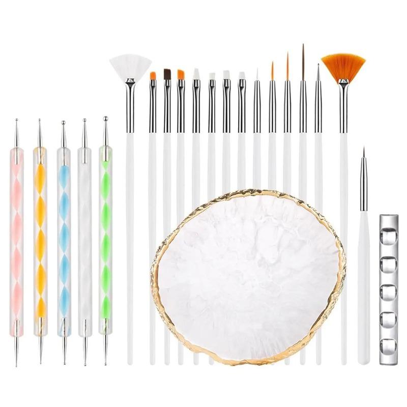 21/27PCS Manicure Tools Nail Art Brush Set with Resin Palette Nail Sculpture Pen Dotting Pen for DIY Nail Art