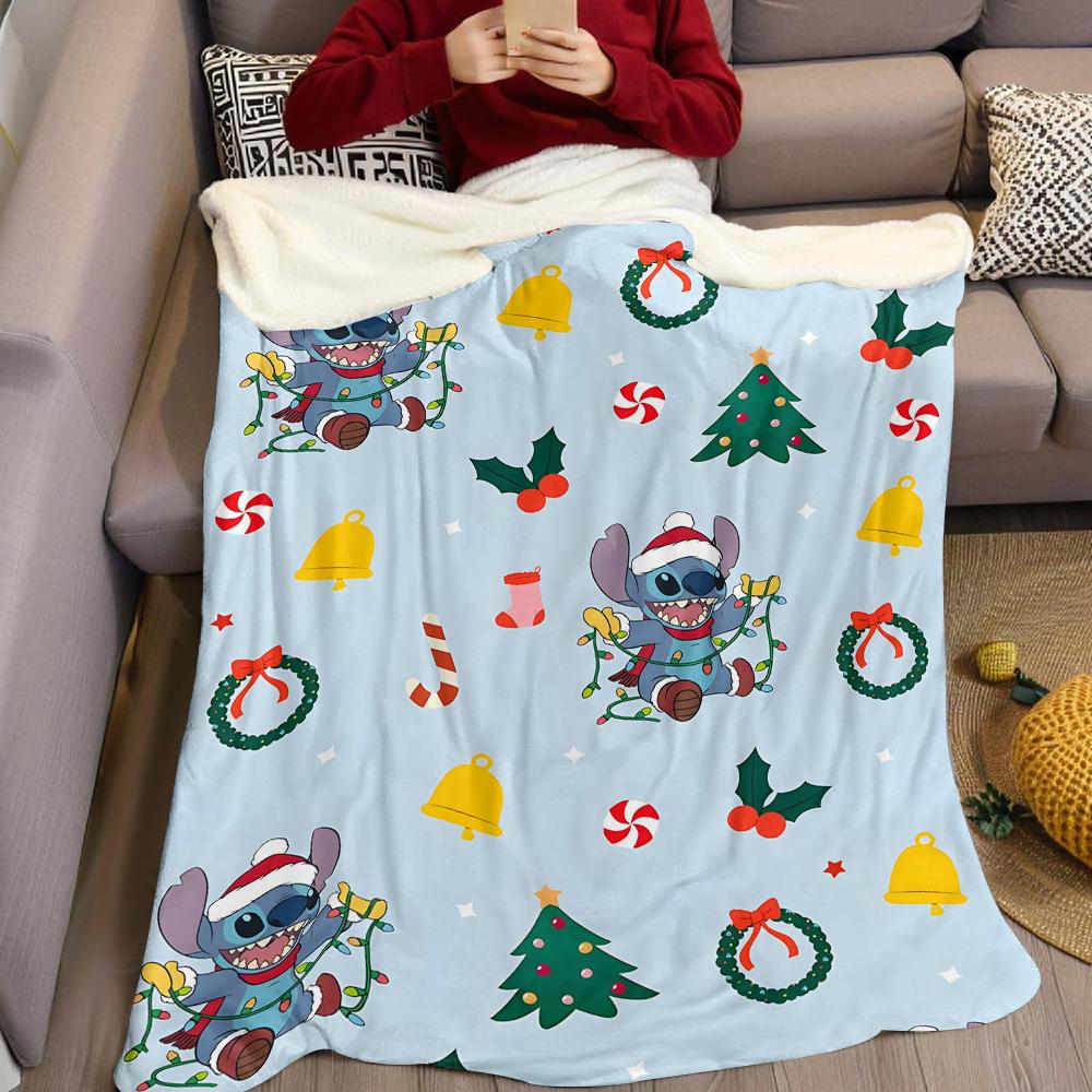Xmas S-Stitch-S Flannel Blanket Warm Soft Halloween Christmas Couch Warm Cozy Decorative Decor Gift For All Season