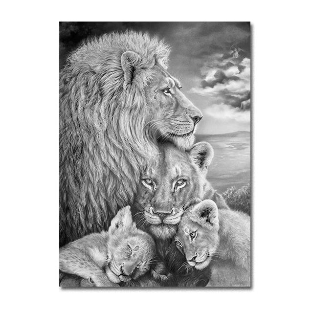Modern Lion Family Canvas Painting Wild Animals Lion Wall Art Posters Canvas Prints Art Pictures for Living Room Home Decoration