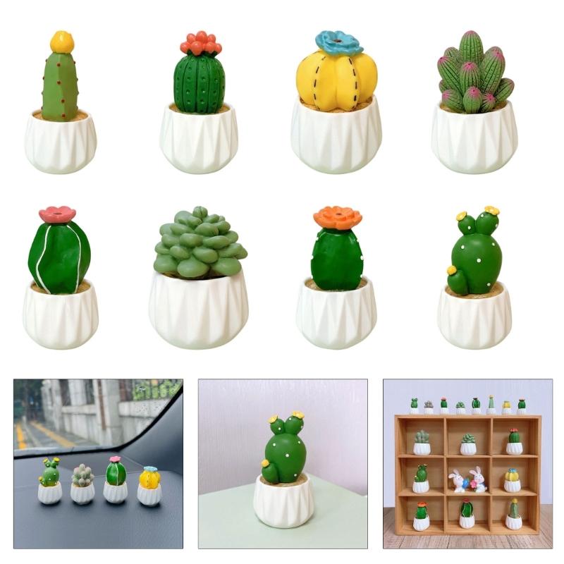 Mini Grüne Kaktusfigur Harz Sukkulente Topfpflanze Ornament Mini Bonsais Dekoration für Auto Armaturenbrett Dekorationen