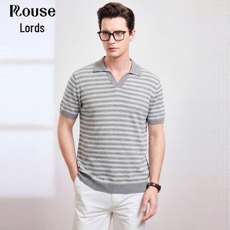 

Men s Seagull Collar Striped Linen Blend Short-Sleeve T-shirt 165