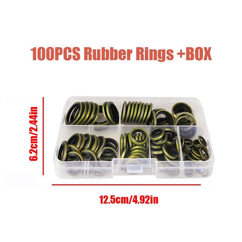 

100 шт. Асортиментний набір ущільнювальних кільцевих ущільнень, гвинт для зливу масла, комбінований набір ущільнювачів шайб 100PCS Rubber Rings + Box