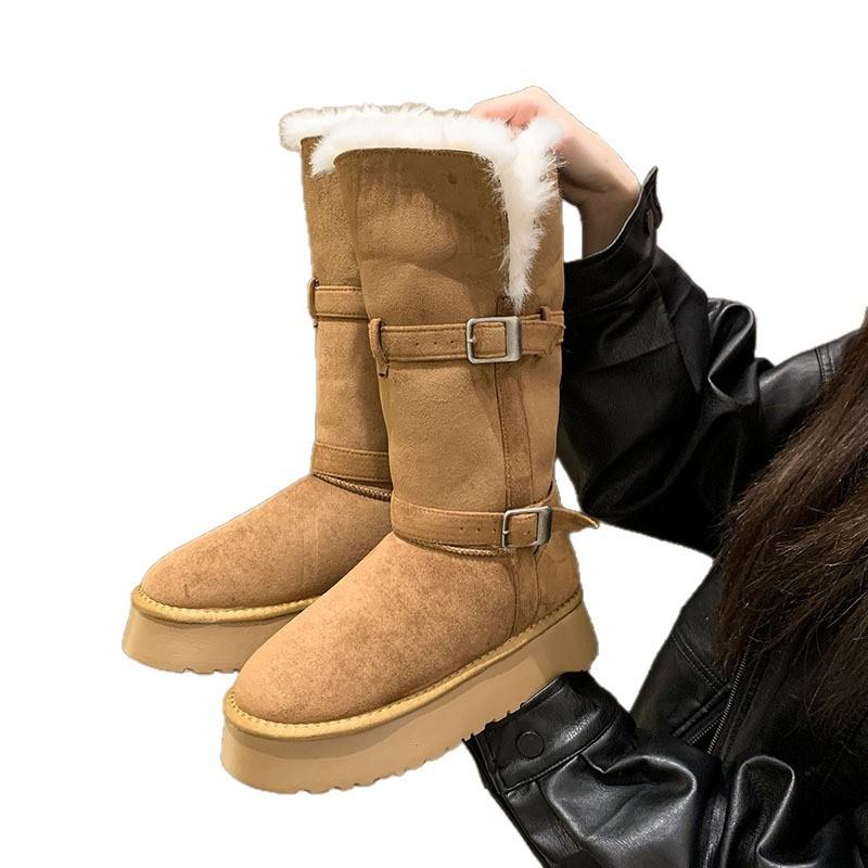 Long Snow Boots Women's 2025 Winter New Northeast Fluffy Plush Thickened Warm Outer Wear Thick-soled Cotton Boots