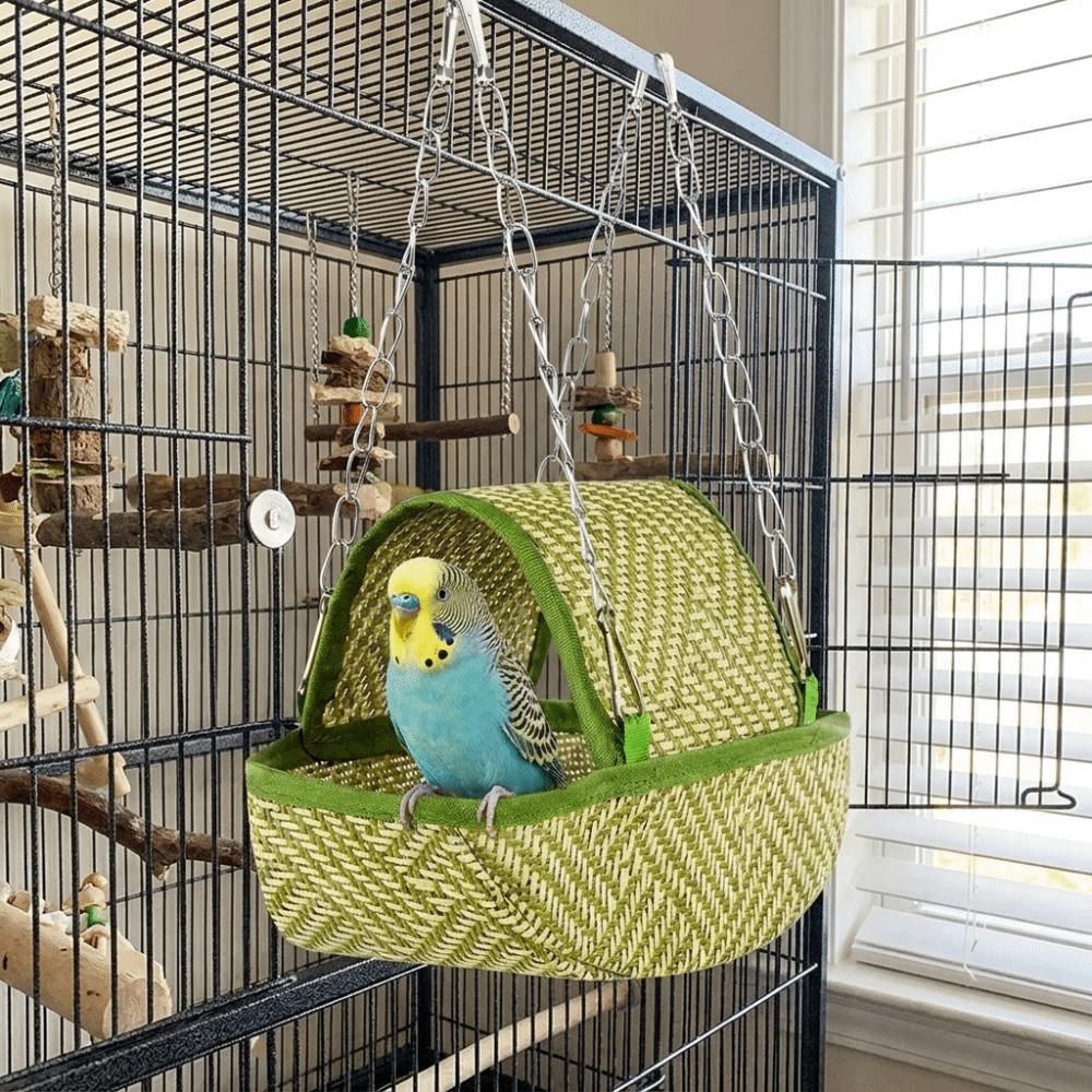 Woven Hanging Bird Nest Boat Shape Bird Swing Hammock Creative Parrot Sleeping Tent for Parrot
