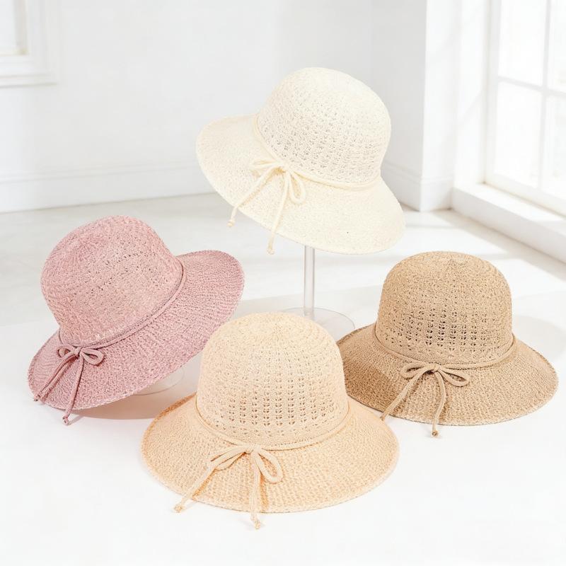 Spring and Summer Ladies Sunscreen Sunshade Straw Hat Big Eaves Bucket Hat Hollow Breathable Beach Vacation Leisure Straw Hat