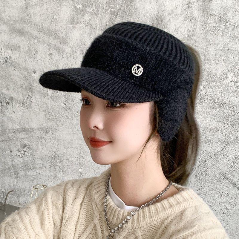 Winter new women's ear protection warm cap empty top tie ponytail M standard wool hat cycling cold-proof knitted hat