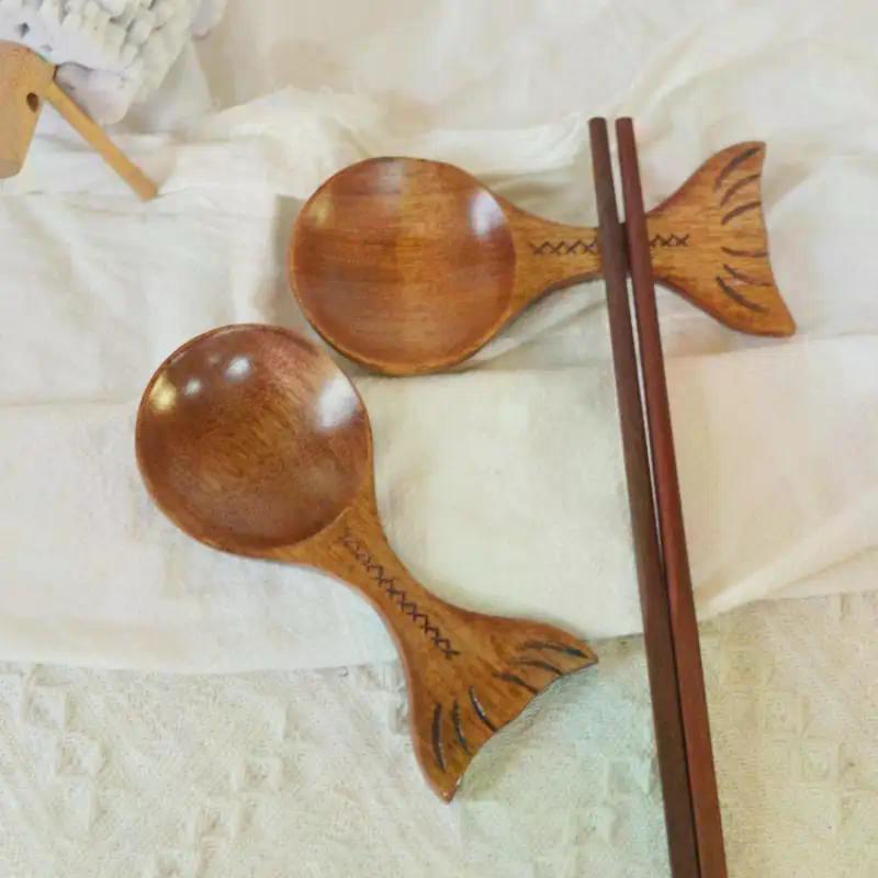 Creative Fish Wooden Spoon Measure Bean Spoon Milk Powder Spoon Sauce Small Dish Ice Cream Scoop Seasoning Dish