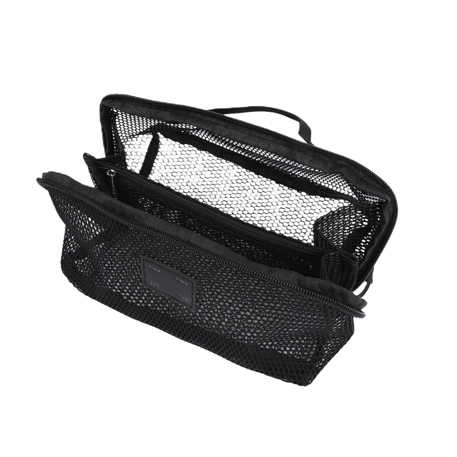 Mesh Makeup Bag Large Capacity Open Flat Toiletry Bag Travel Organizing   Pouch for Women
