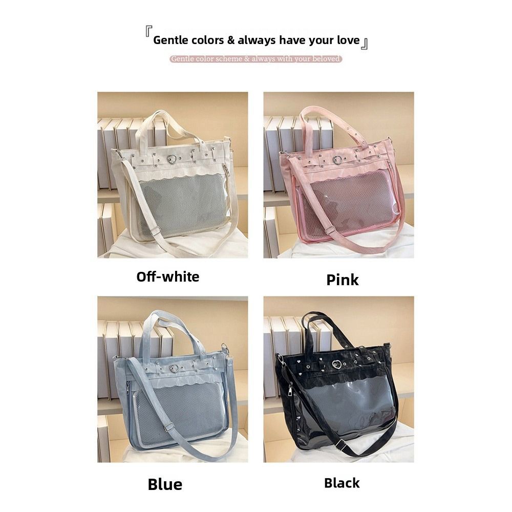 Elegant Transparent Ita Bag Large Capacity Pure Color Y2K Tote Bag Original Design Minimalist Style Shoulder Bag School Use