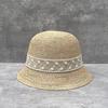 Lace Bow Short Brim Raffia Sunscreen Hat Women'S Hand Knitted Bucket Hat Summer Outing Sunshade Straw Hat