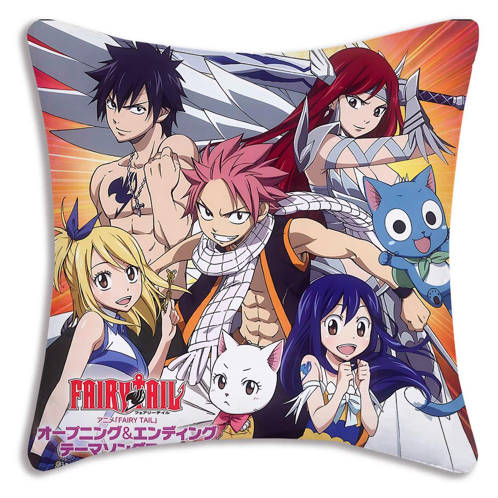 Anime Fairys tails Pillow Covers Cartoon Sofa Decorative Home Double-sided Printing Short Plush Cute Cushion Cover