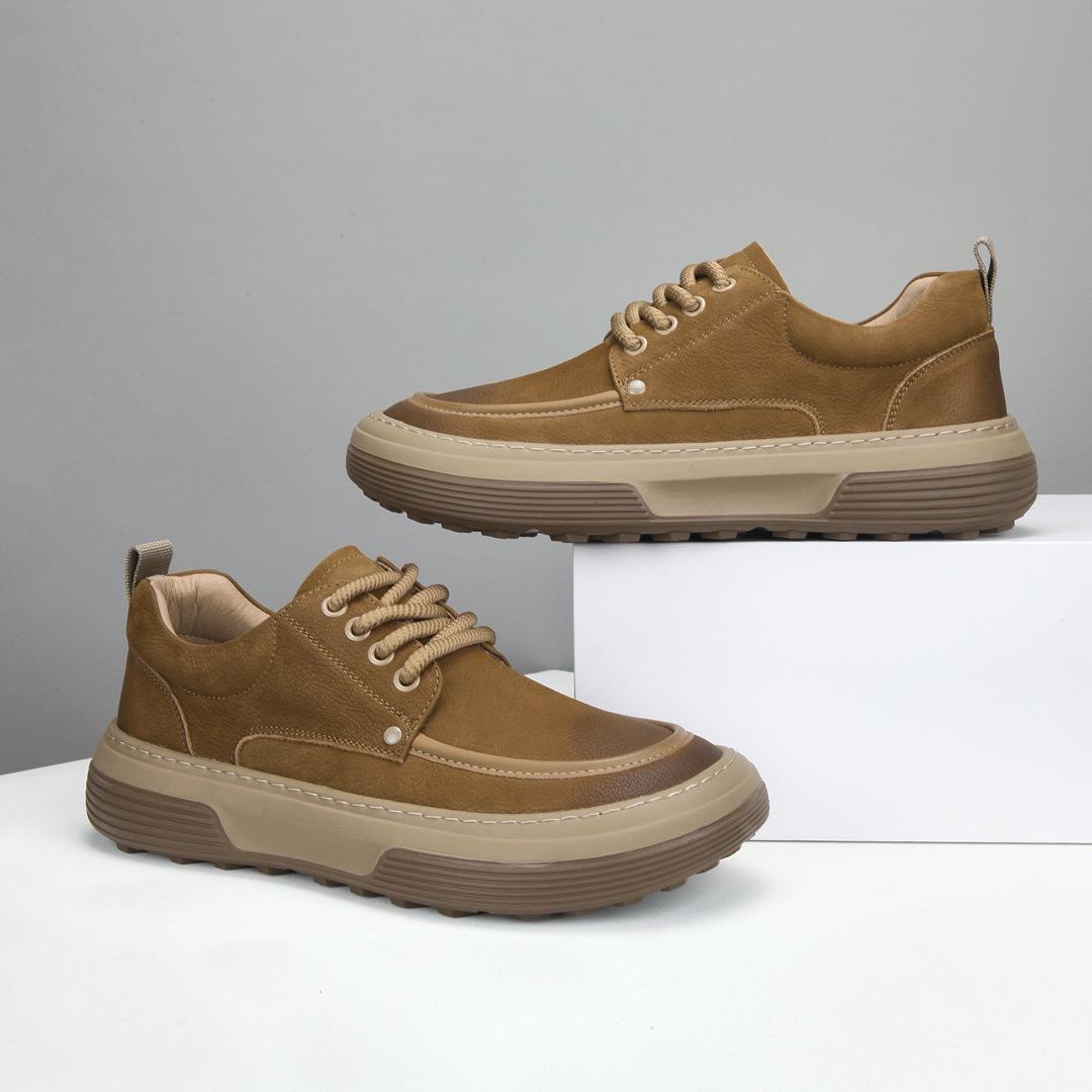 

Мужские осенне-зимние слипоны из коровьей кожи для скейтбординга 2025: Натуральная кожа, Круглый носок, Мягкая подошва, Повседневная мода. 39 хаки