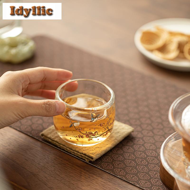 100ml Thickened Glass Magpie Plum Blossom Teacup Zen Tea Bowl Single Cups Tea-tasting Smelling Cup Jianzhan Master Cups Cha