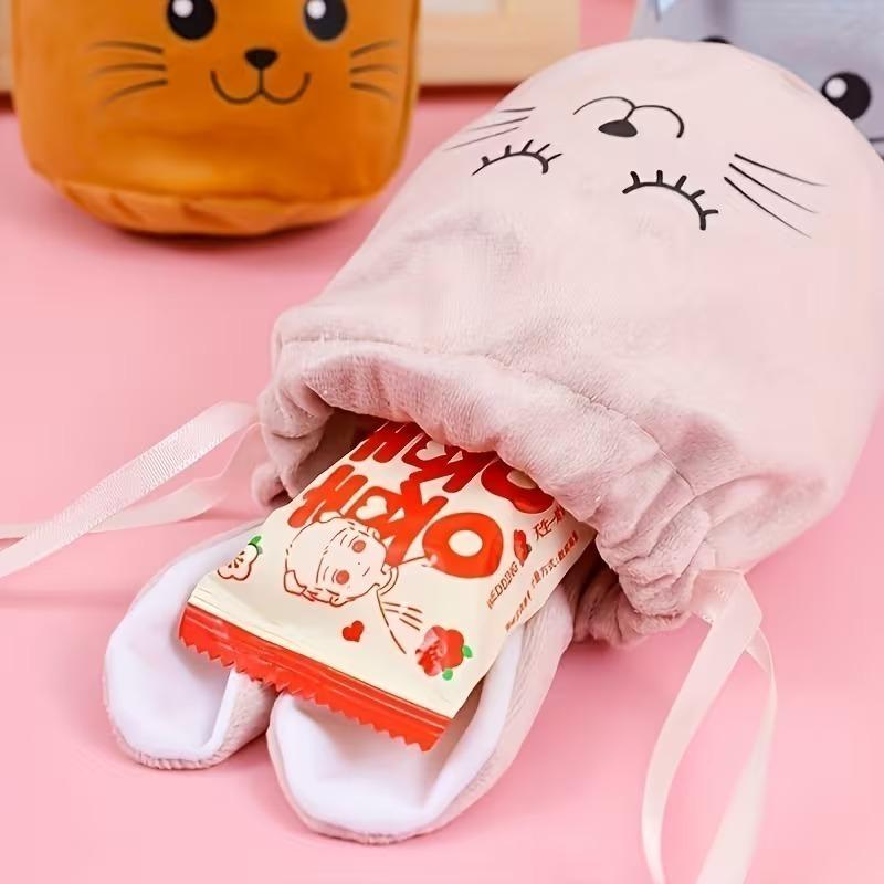 Easter Bunny Ears Plush Gift Bags with Drawstring Candy Bags for Basket Filling Spring Holiday Party Supplies