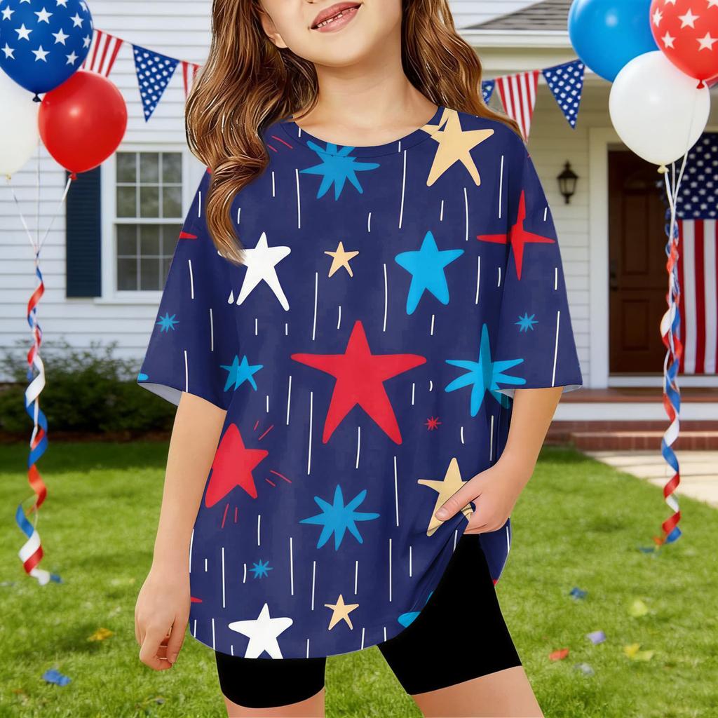 Kids Independence Day Print Round Neck Short Sleeve Casual T-shirt