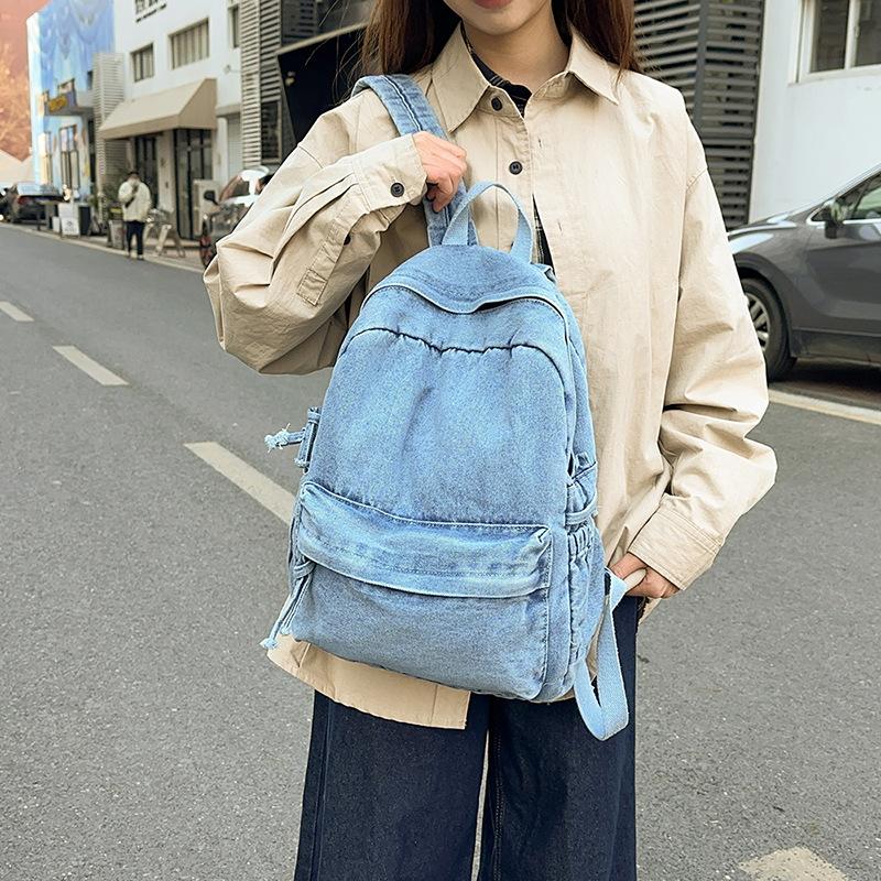 Zaino retrò in denim di grande capacità, borsa da scuola per studenti, zaino da donna