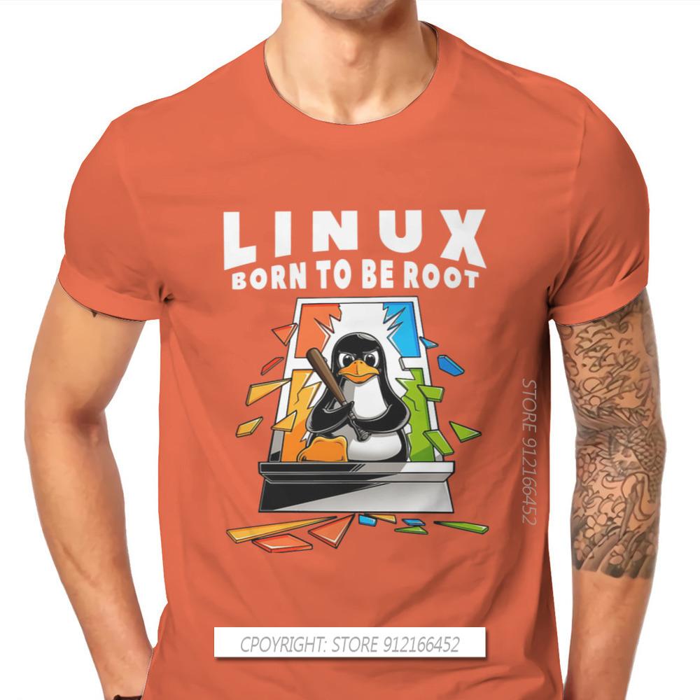 

Операционная система Linux Tux Пингвин Мужская футболка Window Crash Root Illustration Модная футболка Кофты с графическим рисунком Новые трендовые футболки L оранжевый