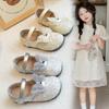 Girls Princess Shoes Lace Butterfly Korean Style Kids Flat Shoes Round Toes Soft Sole 2025 Autumn New Children MaryJanes Sweet