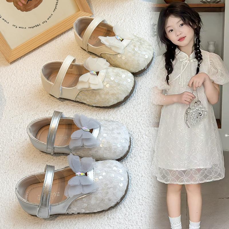 Girls Princess Shoes Lace Butterfly Korean Style Kids Flat Shoes Round Toes Soft Sole 2025 Autumn New Children MaryJanes Sweet