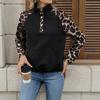 Autumn New Casual and Personalized Street Style Semi High Collar Open Collar Patchwork Leopard Print Hoodie for Women