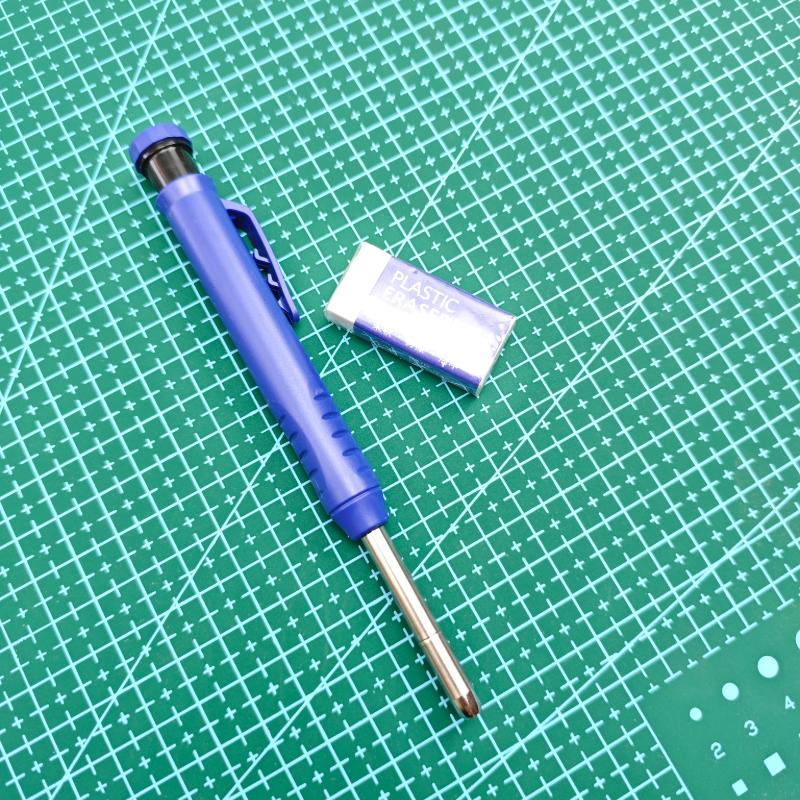 2 Stück/Set Holzbearbeitungsstift-Set, Neuer Kunststoff-Holzbearbeitungsstift mit Radiergummi, Tiefenraum-Positionierungs-Druckbleistift, Eingebauter Anspitzer, Holzbearbeitung