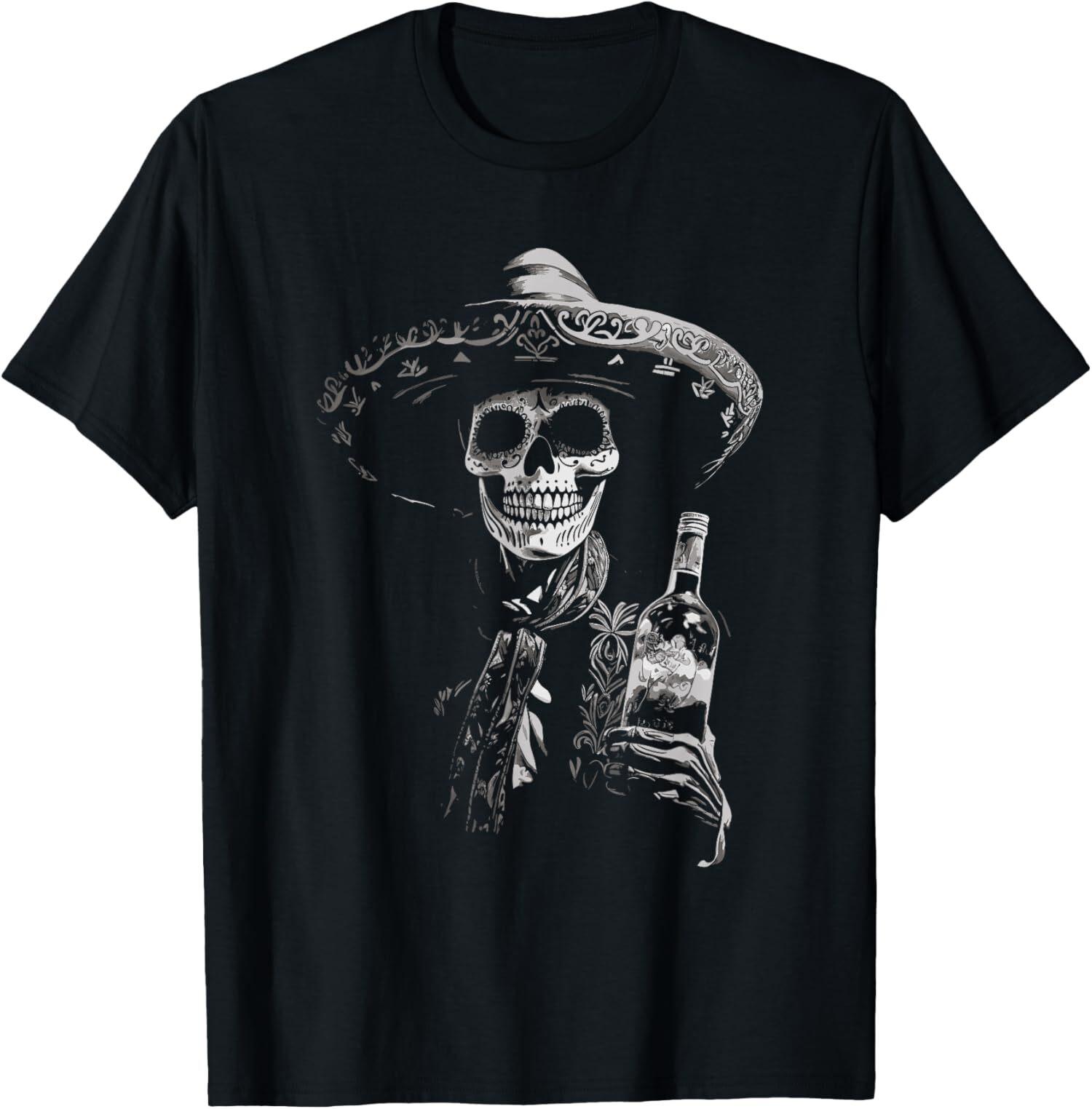 NEW LIMITED Vintage Skeleton Tequila Mexico Dia De Los Muertos Mexican T-shirt S