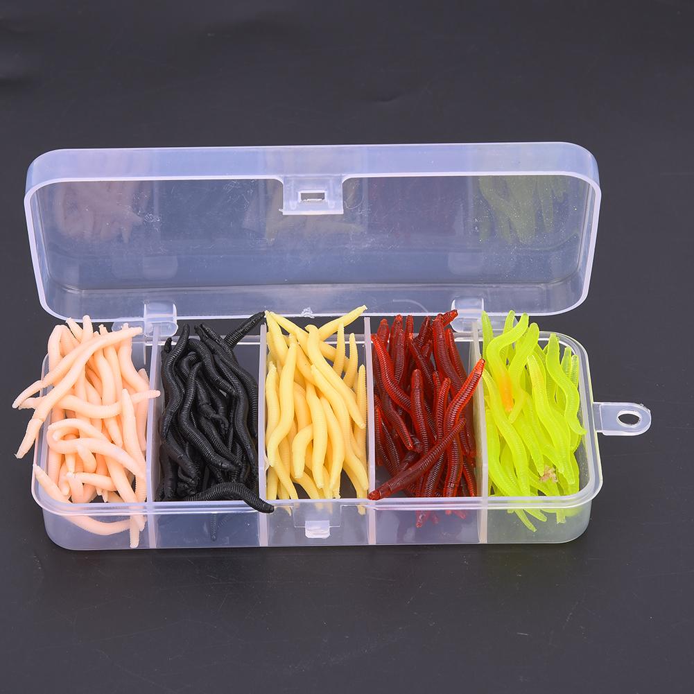 T0043 150PCS Silicone 4cm Multicolor Worm Soft Fishing Lures Lifelike Grub Baits Fish Tackle AccessoryFive Colours Mixed